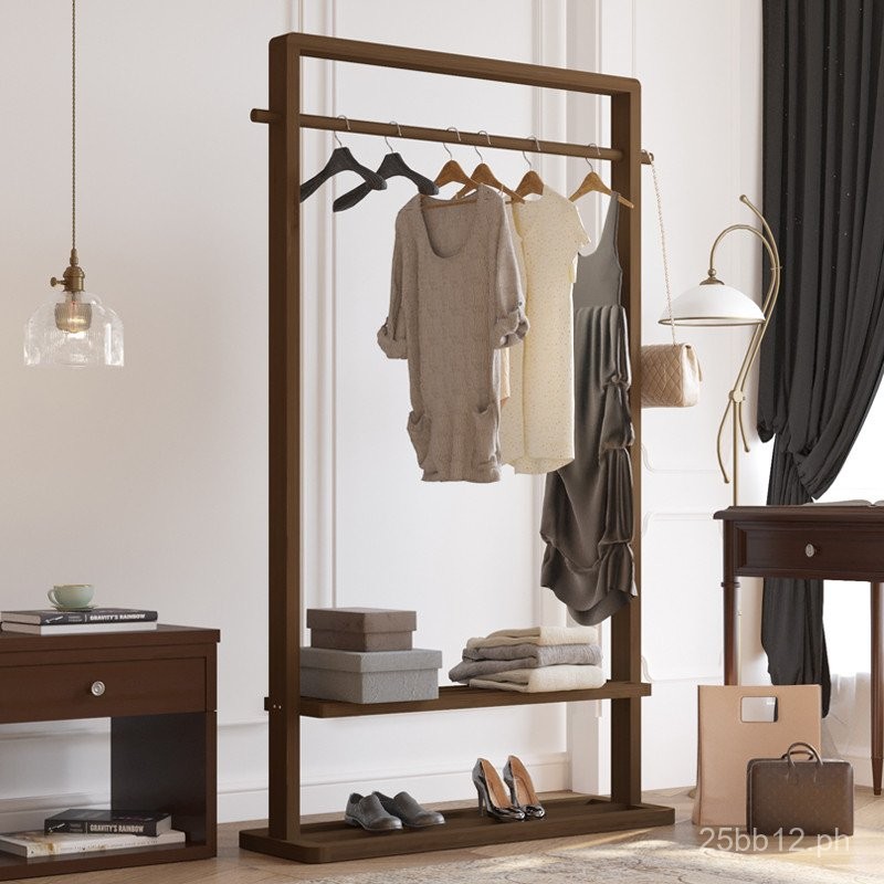 Clothes Rack Solid Wood Hanger Rack Mobile Floor Bedroom Simple Clothes ...