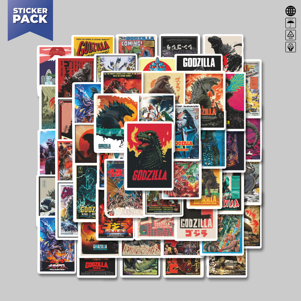 HP [100PCS] Retro Poster Stickers Pack Godzilla Film Motif Aesthetic ...