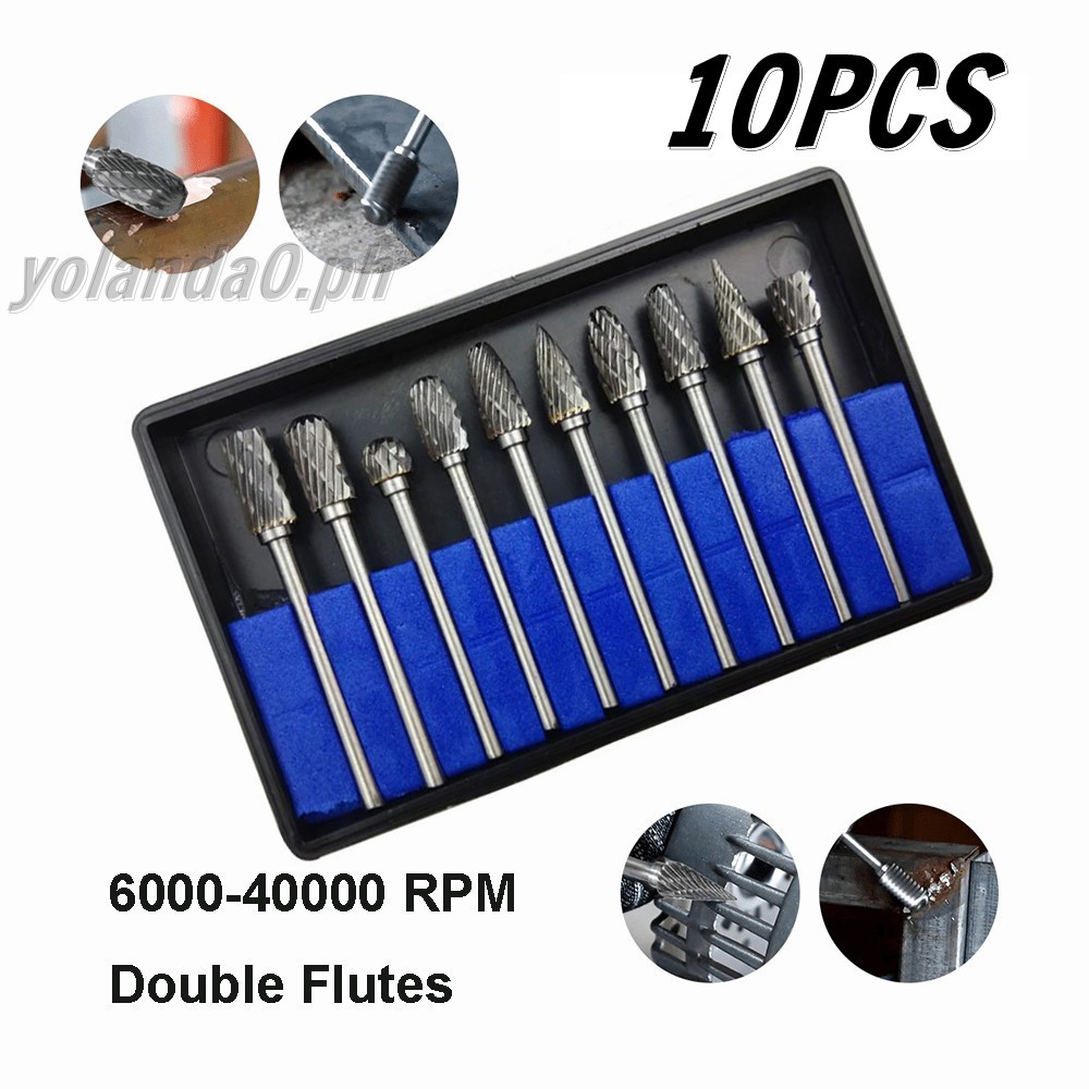 10 PCS Long Metal Grinding Tungsten Carbide Drill Bits Burr 6x3mm Mata ...