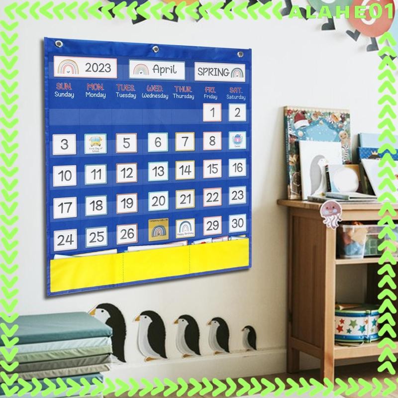 [Alahe] Calendar Pocket Chart Wall Calendar Homeschool Back 51cmx60cm ...