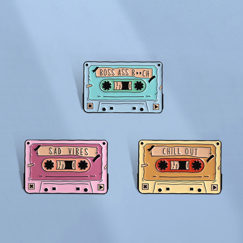 Retro Colorful Tape CD Enamel Pin Nostalgic Cassette Music Brooch Lapel ...