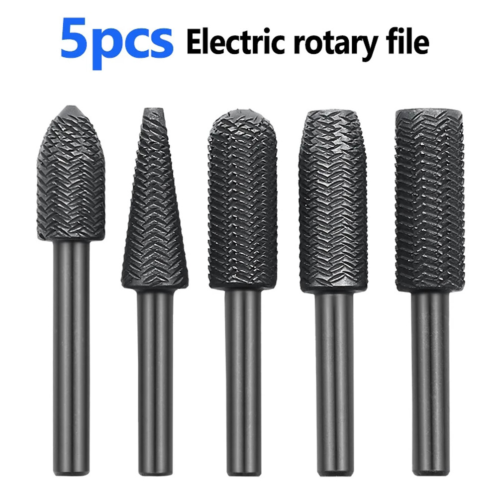 Rotary Rasp File Set 5PCS Steel Carving Bit 6mm Shank Double Cutter ...