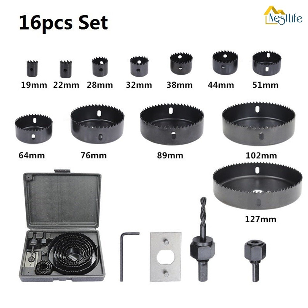 16pcs wood hole saw set 19-127mm drill bit carbon steel hole cutter set ...