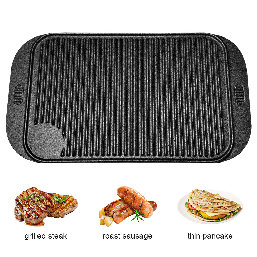 18.9inX10.2in Cast Iron Grill Plate Rectangular Griddle Pan for Camping ...