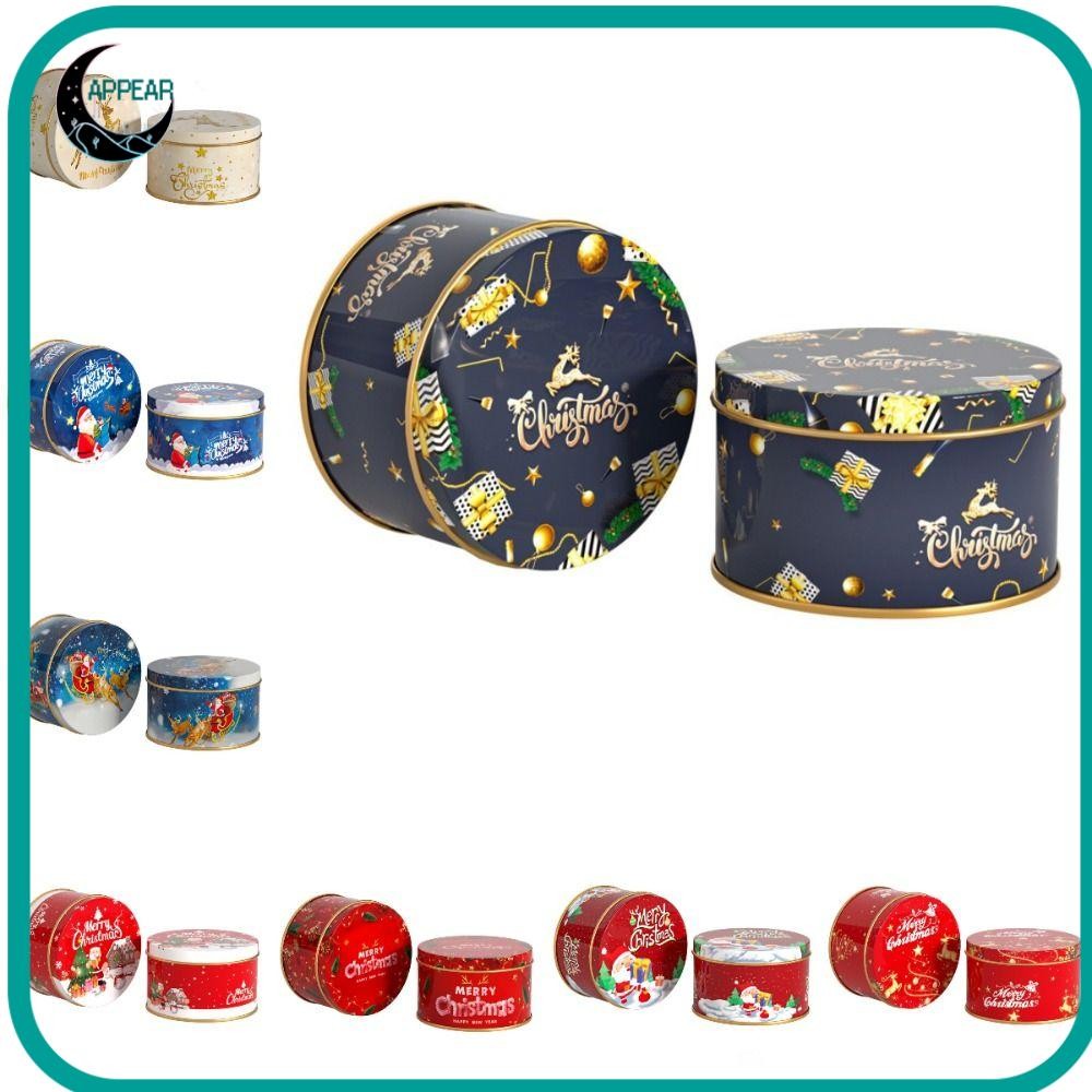 APPEAR Christmas Box, DIY Round Tinplate Box, Metal Multii Style Candy ...