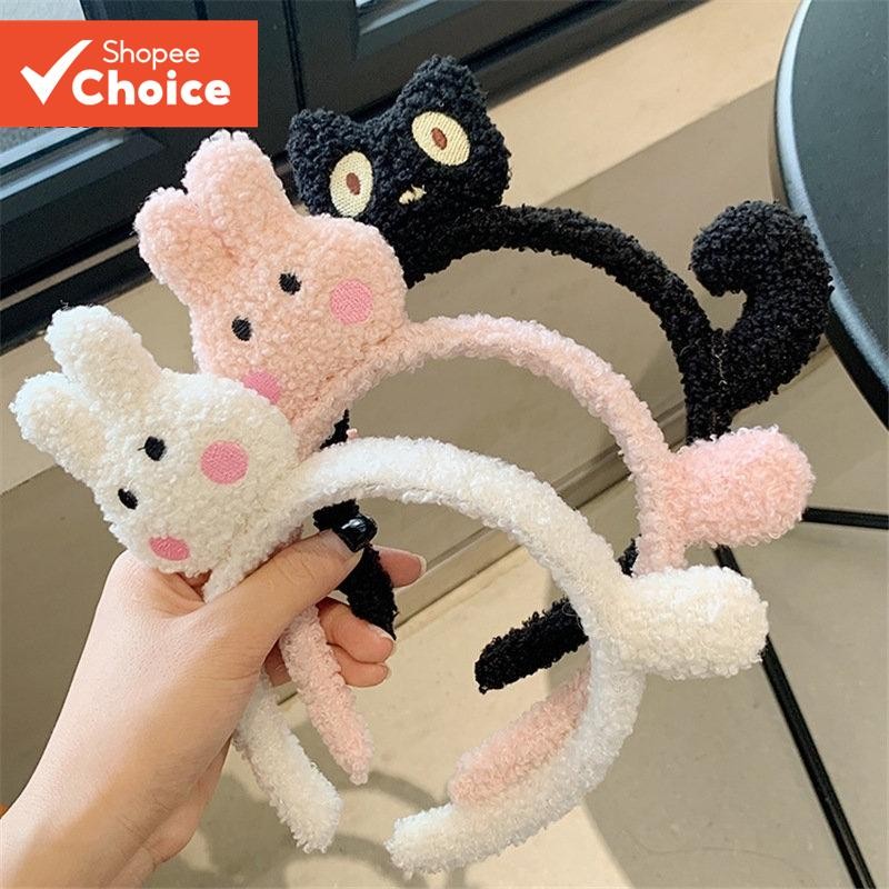 Super Cute Cartoon Cat Rabbit Small Curly Plush Face Wash Headband ...