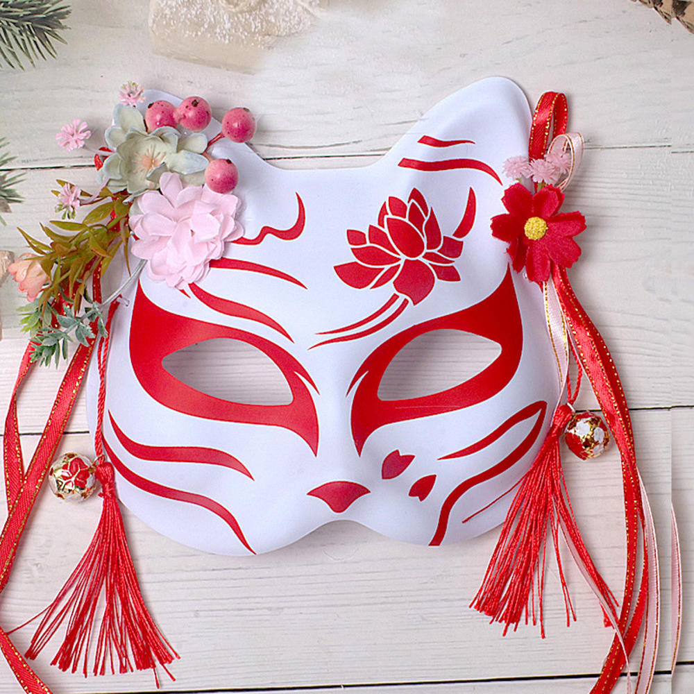 Japanese Kitsune Inu Boku Fox Cat Cute Cosplay Half Mask With Flower ...