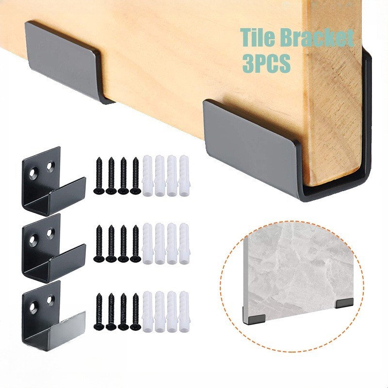 3PCS Wall Mount Tile Bracket Black Tile Wall Display Hook Stainless ...