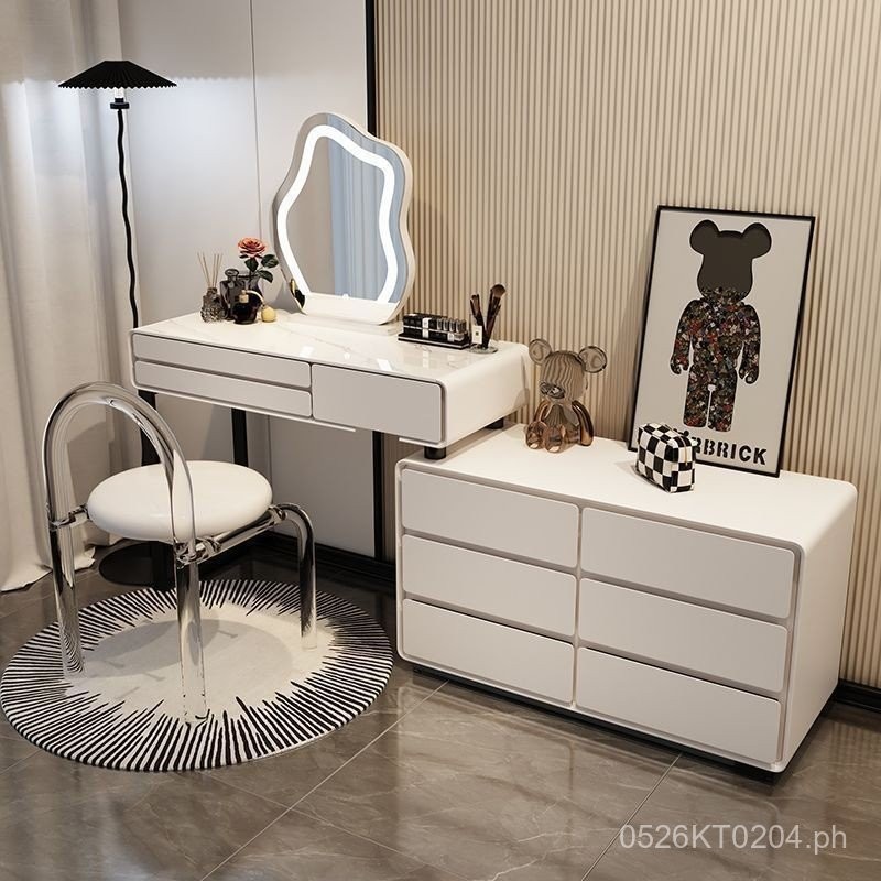 Trendy Cream Solid Wood Integrated Vanity Table Bedroom Extendable ...
