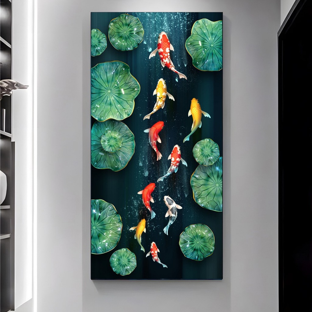 Koi Fish Wall Art Painting Home Wall Background Luxury Decor Lucky Feng ...