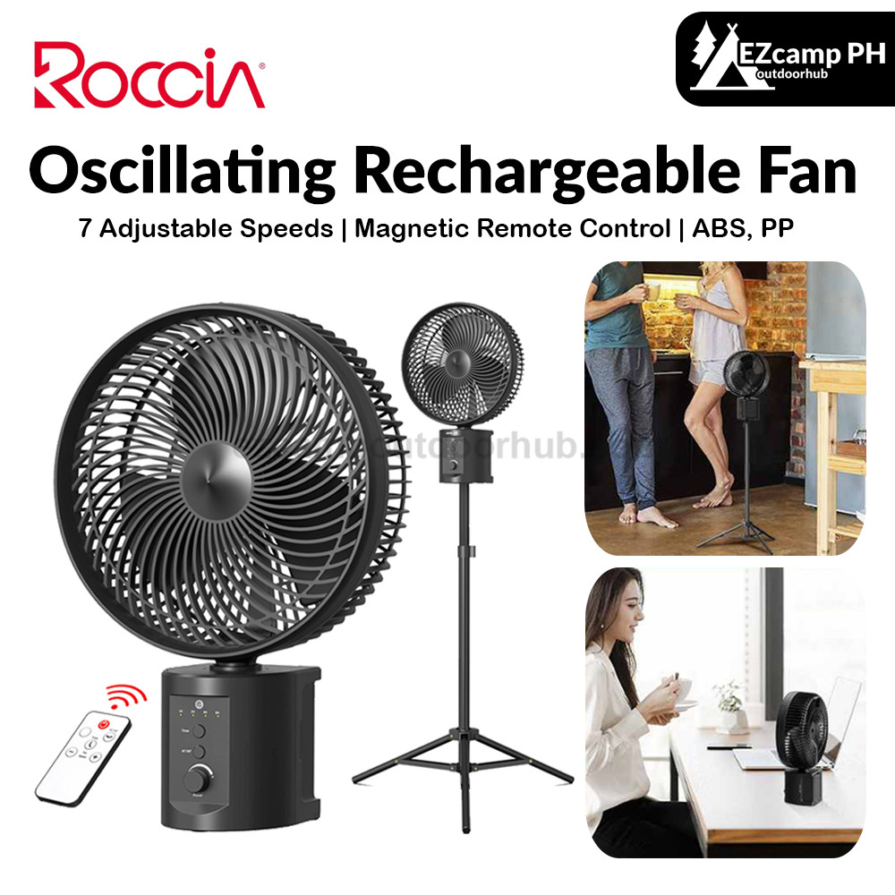 ROCCIA Oscillating Rechargeable Fan w/Remote Super Strong 7 Speeds 2 in ...