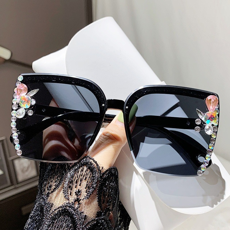 Large Frame Rhinestone Sunglasses UV Protection Crystal Sunglasses Women's  Diamond Studded Glasses Outdoor Sunglasses