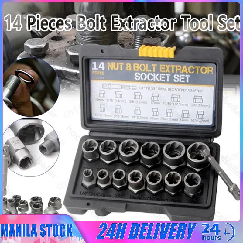 DKSooozs 14 Stks Impact Bolt & Moer Remover Set Gestripte Lug Moer Remover Hex Adapter met Hex Adapter Extractie Socket Set
