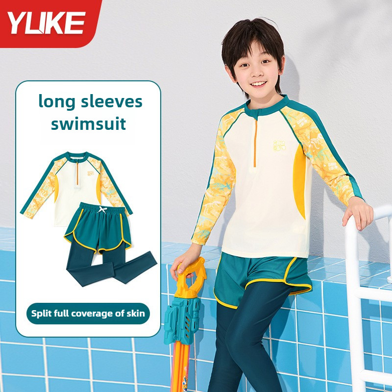 YUKE Children's Swimsuit Boy Split Long-Sleeved Trousers Sunscreen ...