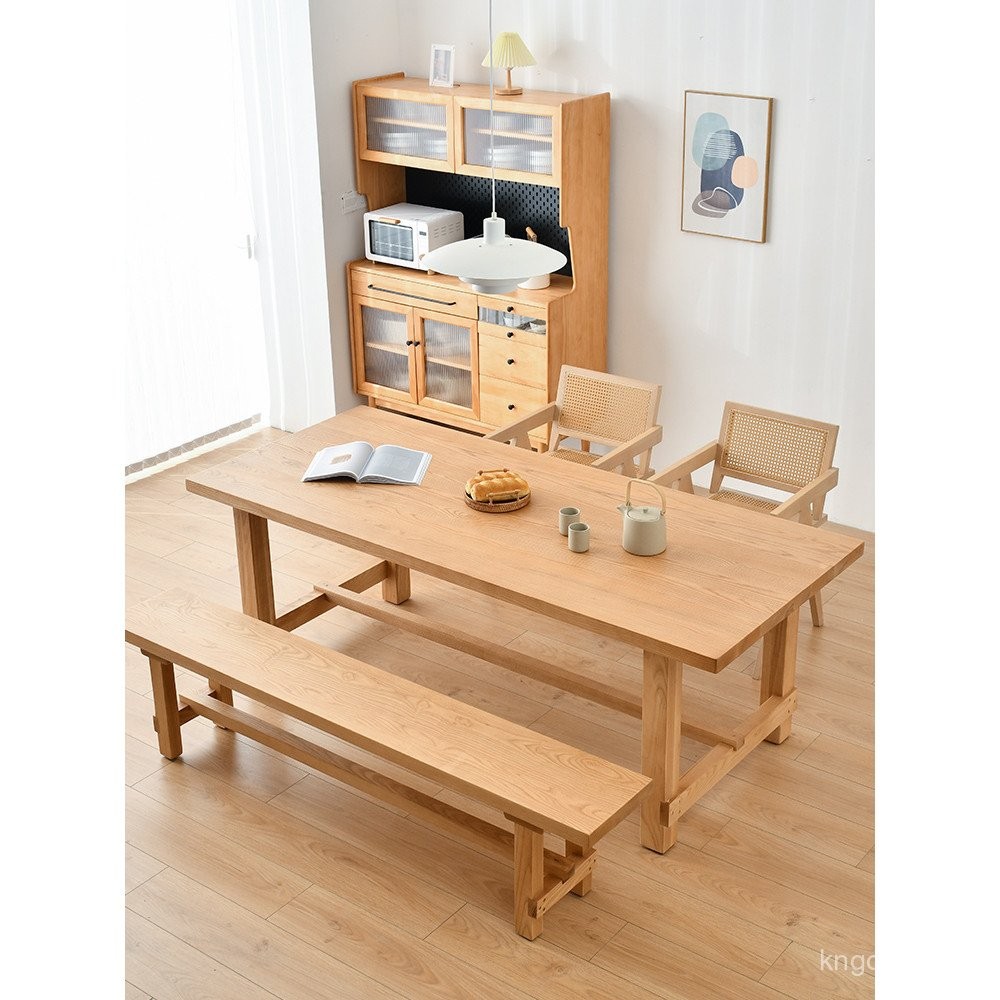 Nordic Solid Wood Dining Table and Chair Set Japanese Style Rectangular ...