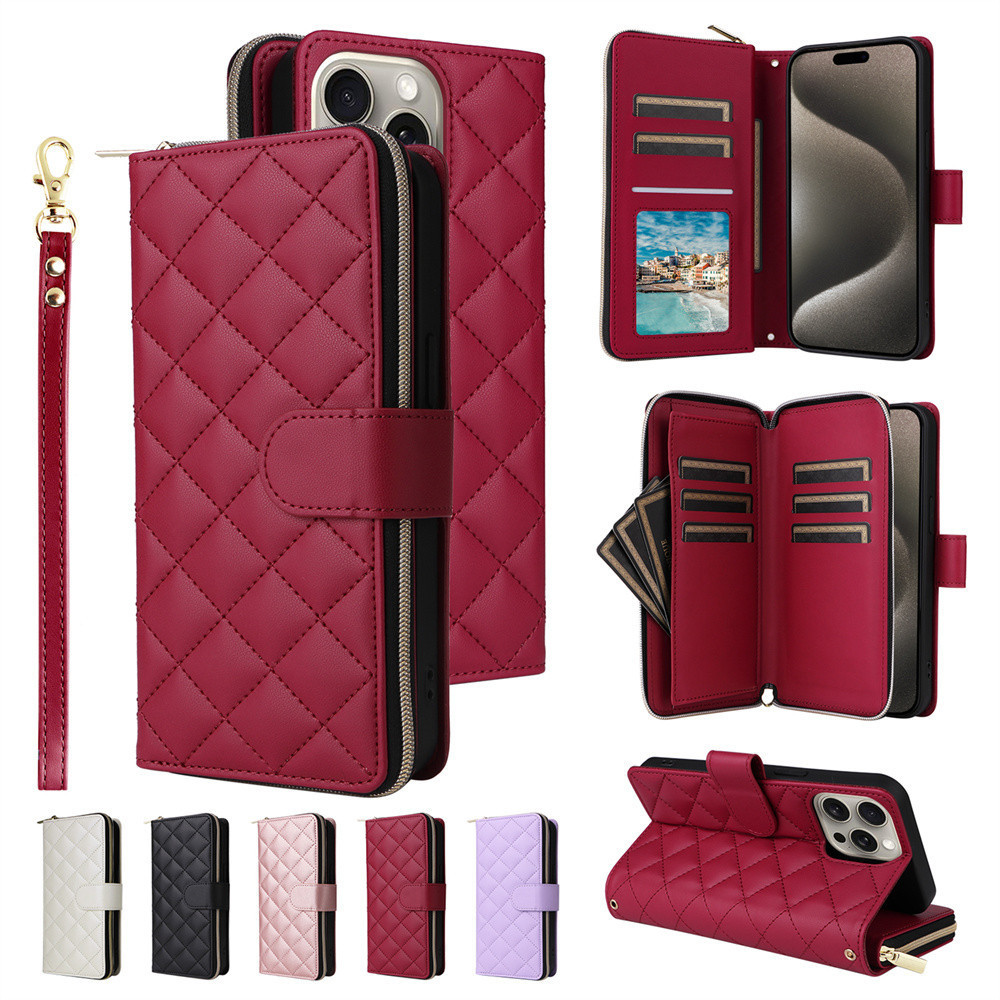 Zipper Wallet Case for iPhone 16 Pro Max 15 14 Plus 13 12 11 16e