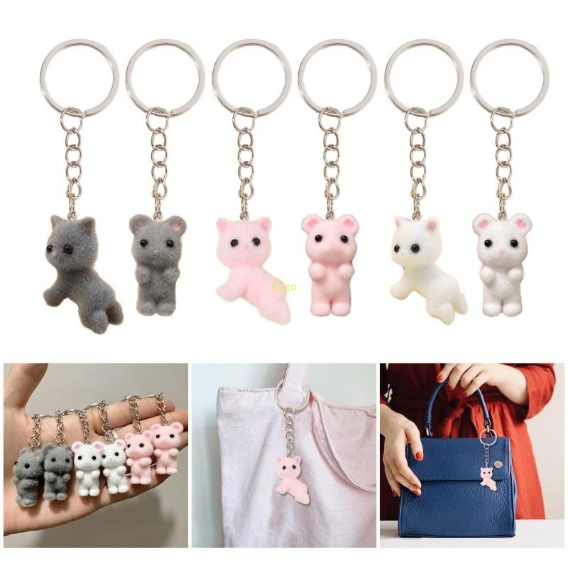 flgo Bag Charm Flocking Keyrings Resin Cats Keychain Pendant Animal Bag ...