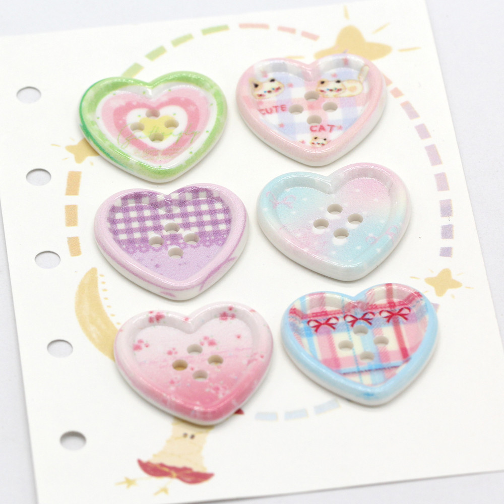 6Pcs/set 24mm Cute Painting Heart Shape Buttons for Clothing Women Kid ...