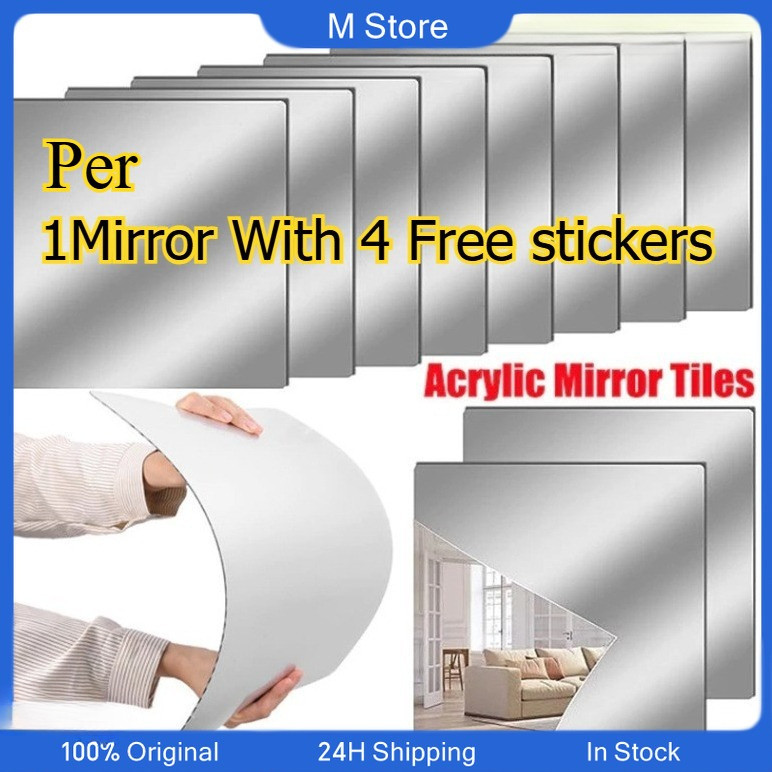 20*30cm/30*30CM HD Wall Sticker Mirror Sticker Wall Acrylic Mirror Wall ...