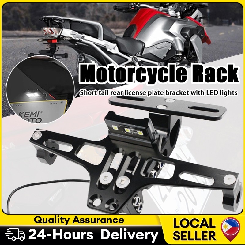 Motorcycle License Plate Bracket Universal Holder LED Lights Adjustable ...
