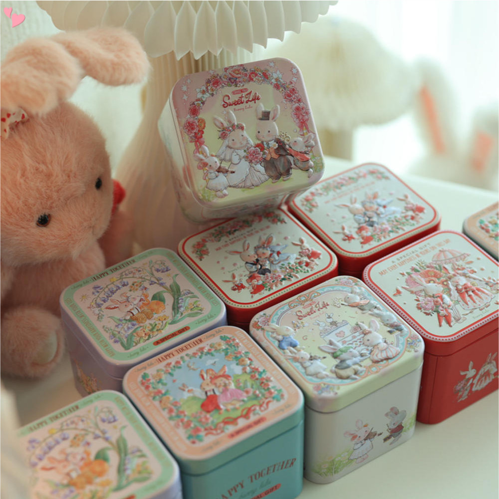 Rabbit Relief Cube Candy Tin Classic Square Tinplate Cookie Jar with ...