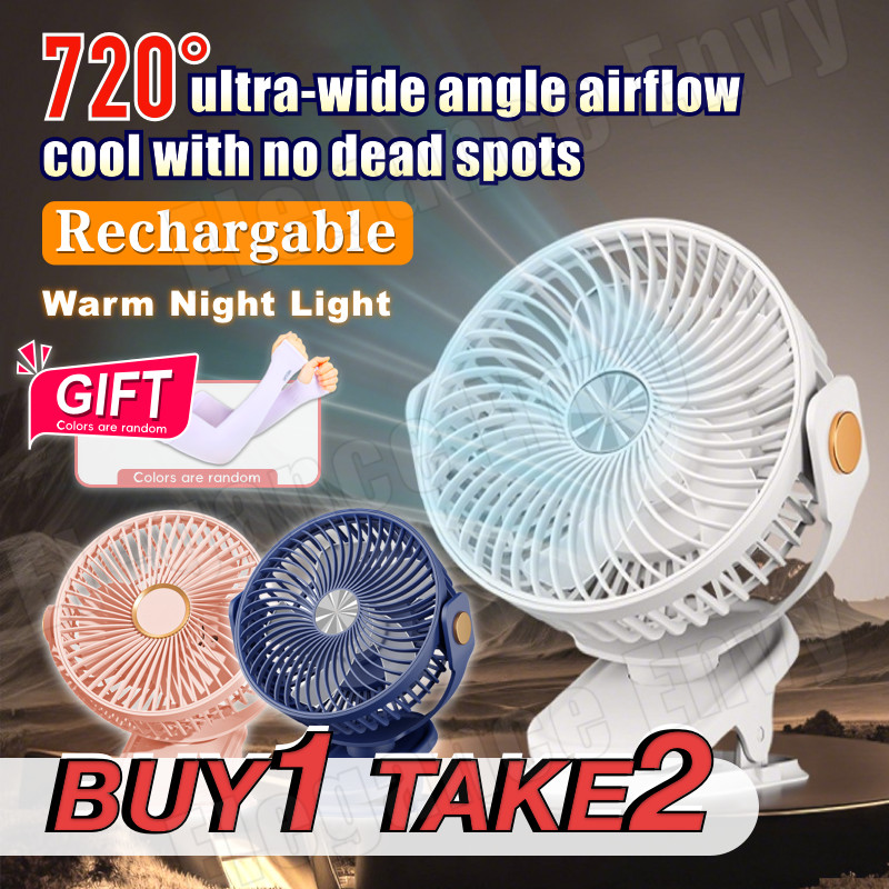 Desk Fan with Light mini rotating clip fan portable Rechargeable Clamp ...