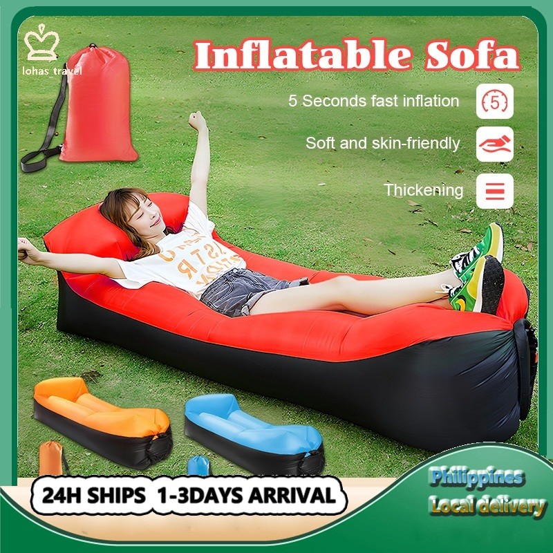 Inflatable Banana Bed With Pillow Folding Sofa Beach Air Bed Portable ...