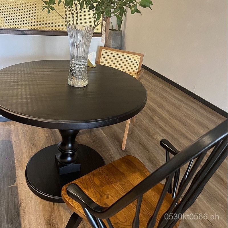Small Side Black French Coffee Table Single Leg Solid Wood Balcony ...