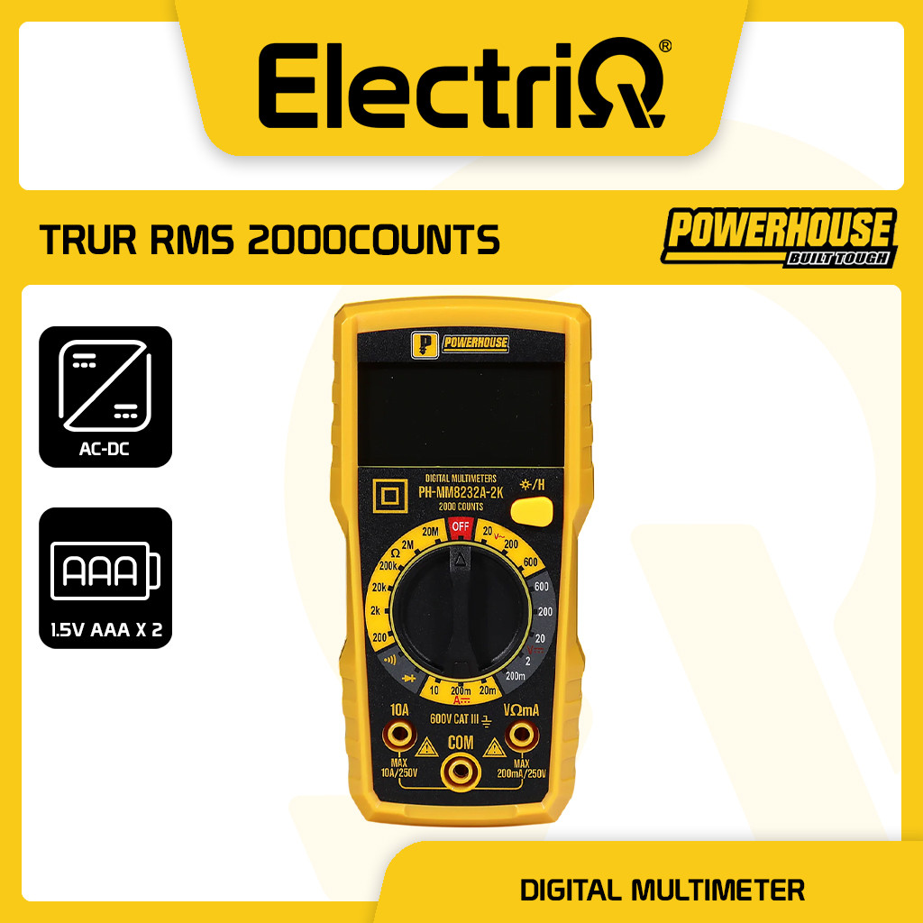 Electriq | Powerhouse TRUR RMS 2000 counts DC/AC Digital Meter ...