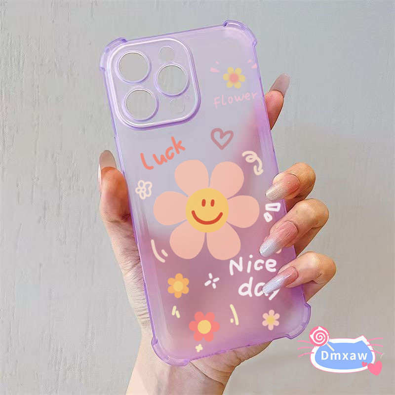 Smile Pink Flower Matte Casing For Samsung Galaxy A6 Pro F31 A16 A34 A33  A32 A25 A24 A23 A15 A14 A13 A12 M12 F12 F14 5G 4G Funny Cover Cute Luck Ice  - Main Image