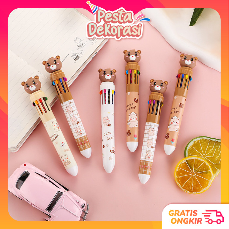 PARTY DECORATION S6271 Mechanical Pen 10 Colors Teddy Bear Motif Cute ...