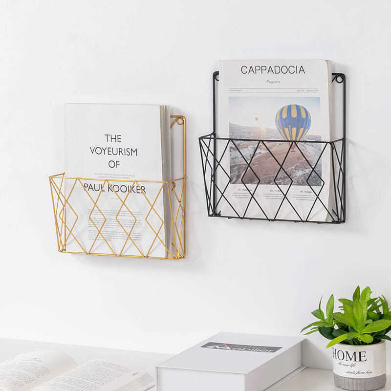 Nordic ins Iron Bookshelf Wall-Mounted Hanging Wall Storage Rack Wall ...