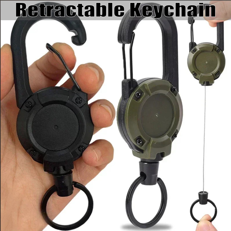 Retractable Key Ring Heavy Duty Keychain With Carabiner Clip Metal Anti ...