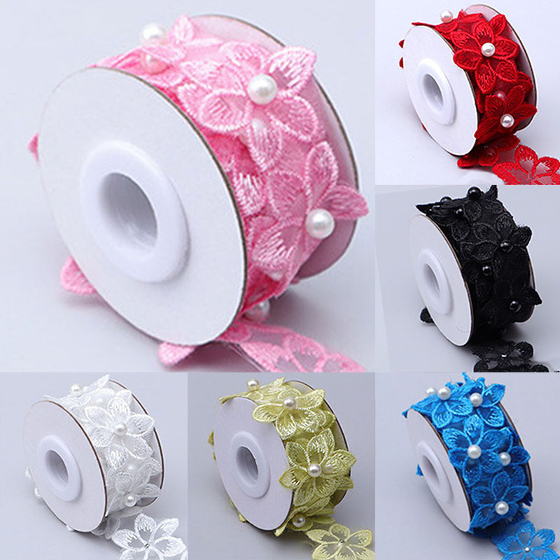 Flower Pearl Beaded Lace Ribbon with Beaded Bead Three-dimensional Lace ...