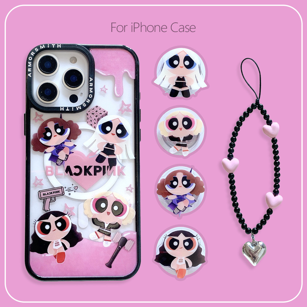 Black Pink Girl Theme Phone Case Compatible for iPhone 16 Pro 15