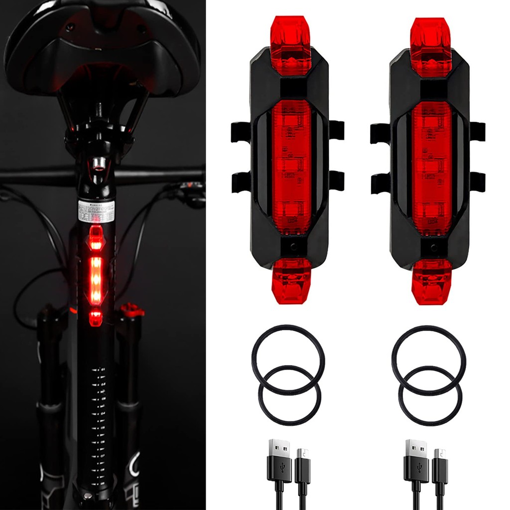 Pack USB Rechargeable LED Bicycle Rear Lights Cycling Bike Taillight  Safety Lamp Night Essential Waterproof Modes Warning Light for Men Women  Kids