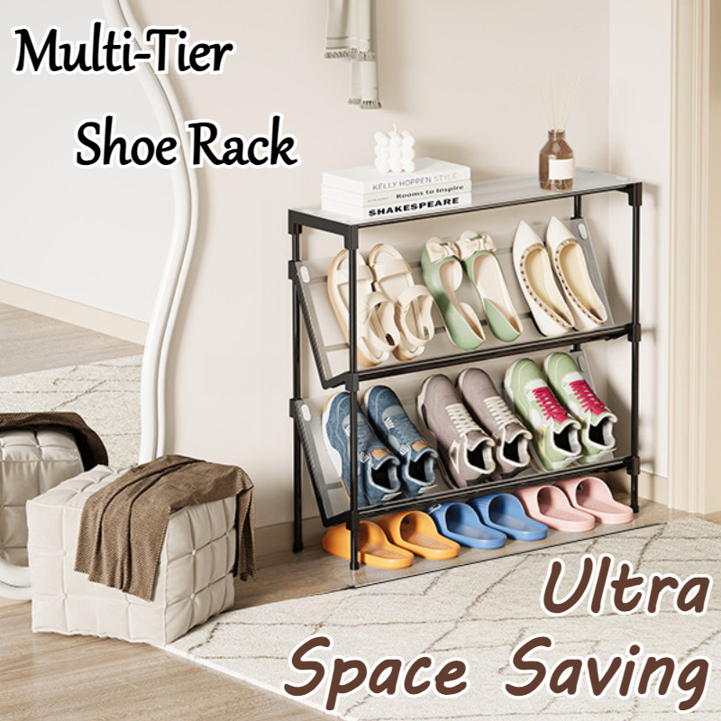 Ultra-Thin 3/4 Tiers Shoe Rack Entrance Shoes Rack Dustproof Shoe ...