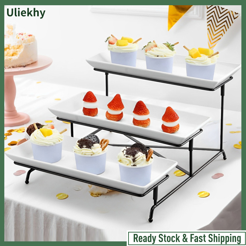 Uliekhy 3 Tier Rectangular Tray Set Foldable Sturdy Stand Rotatable ...