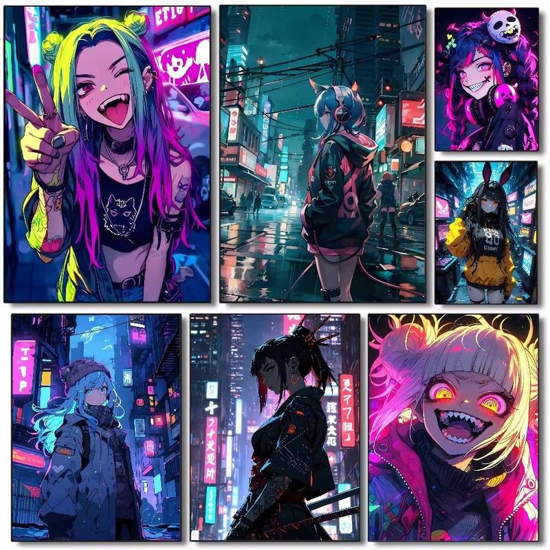 Cool Cyberpunk girl Poster HD art sticky wall waterproof home living ...