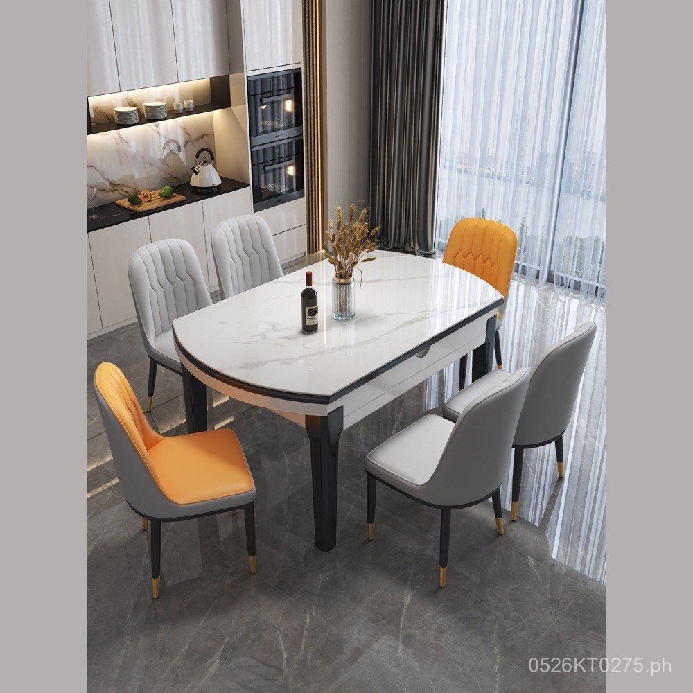 Retractable Dining Table and Chair round Table Stone Plate Small ...