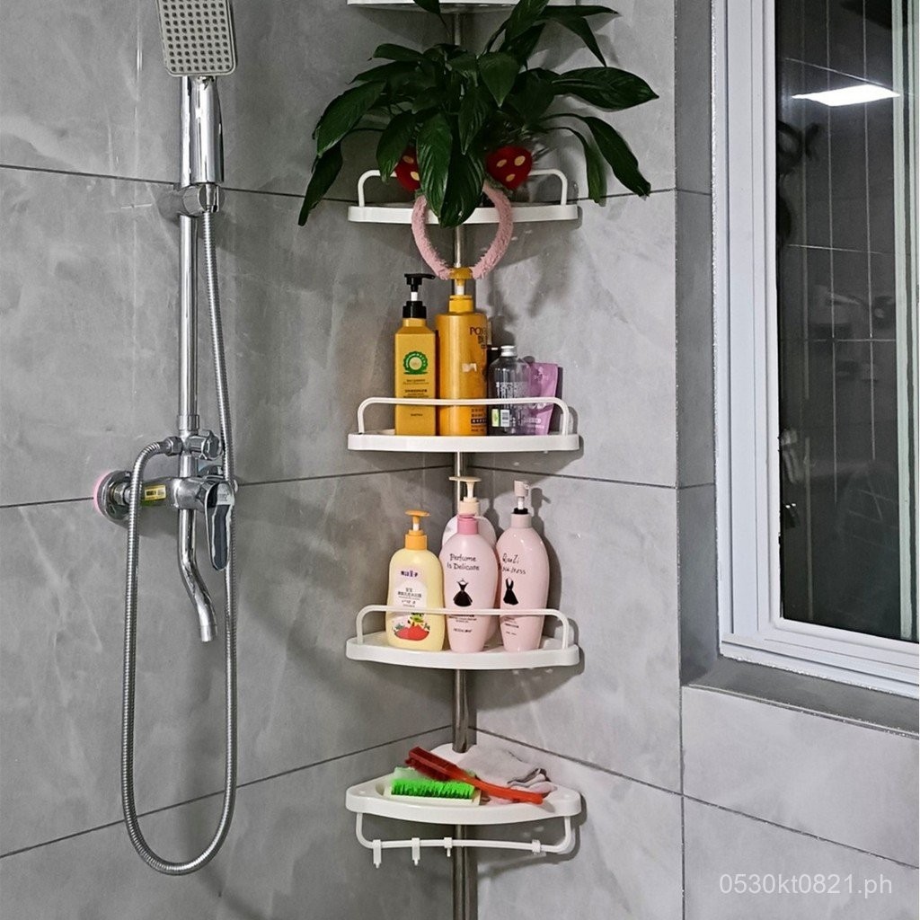 Telescopic Rod Bathroom Triangle Storage Rack Shelf Floor-to-Ceiling ...