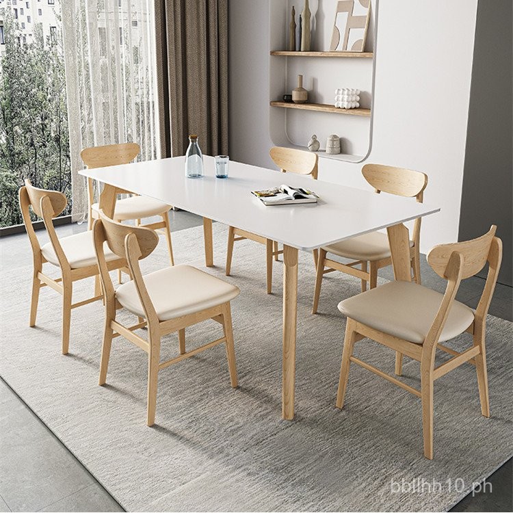 Solid Wood Rock Slab Dining Table and Chair Set Rectangular Home Small ...