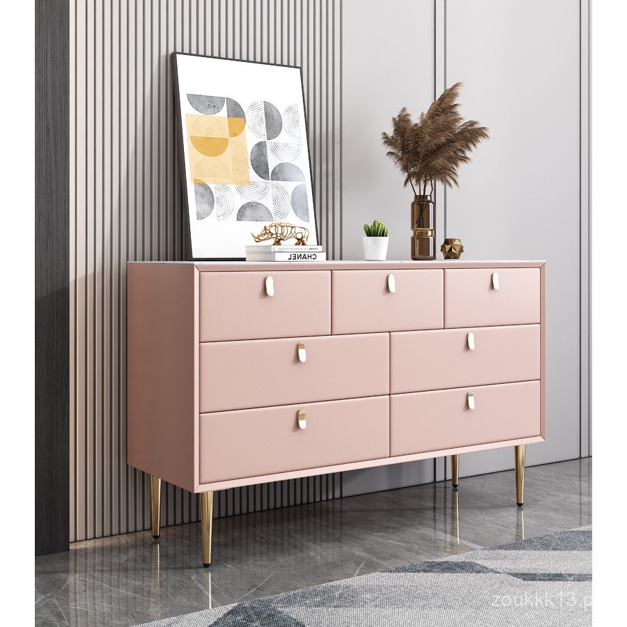 Five-Drawer Chest of Drawers Solid Wood Light Luxury Leather Italian ...