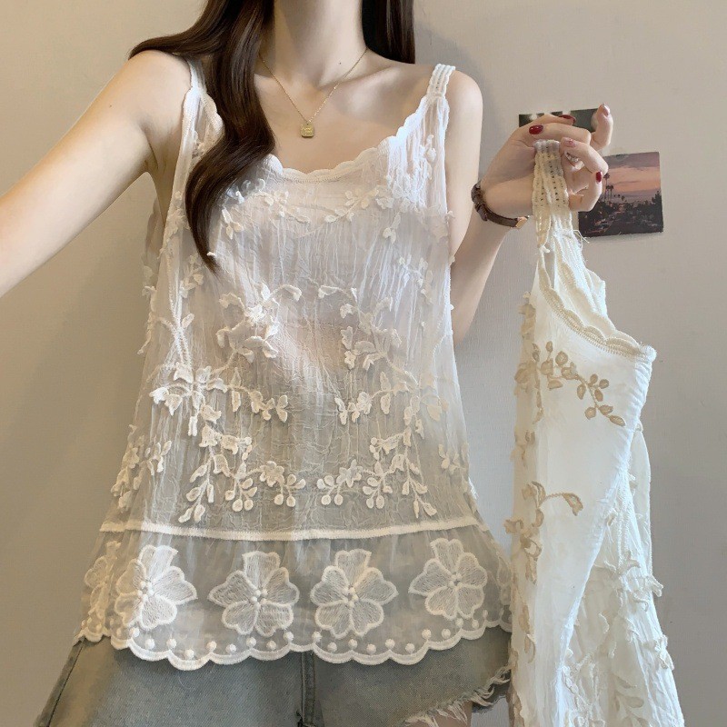 Lace Ladies Dressy Summer Tops Elegant Sleeveless Lace Tank Top