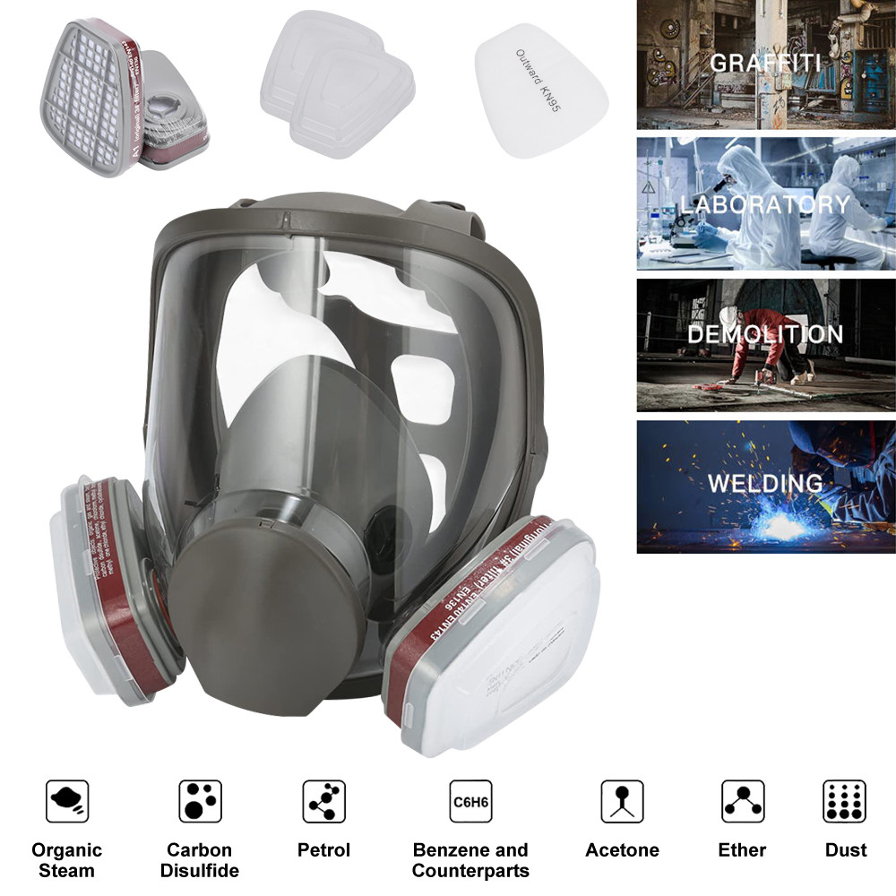 9-in-1 Full Face Gas Mask Dust Chemical Respiratory Filter KN90 ...