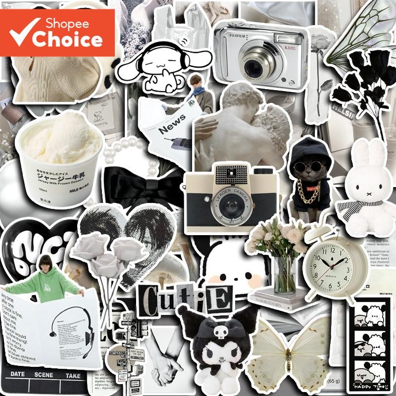 50pcs Black and White Aesthetic Stickers – Minimalist INS Style ...
