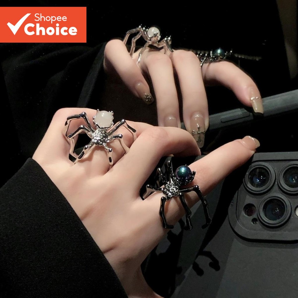 Spider Dark Punk Ring ins Niche Design High-End Moonstone Metal Cool ...