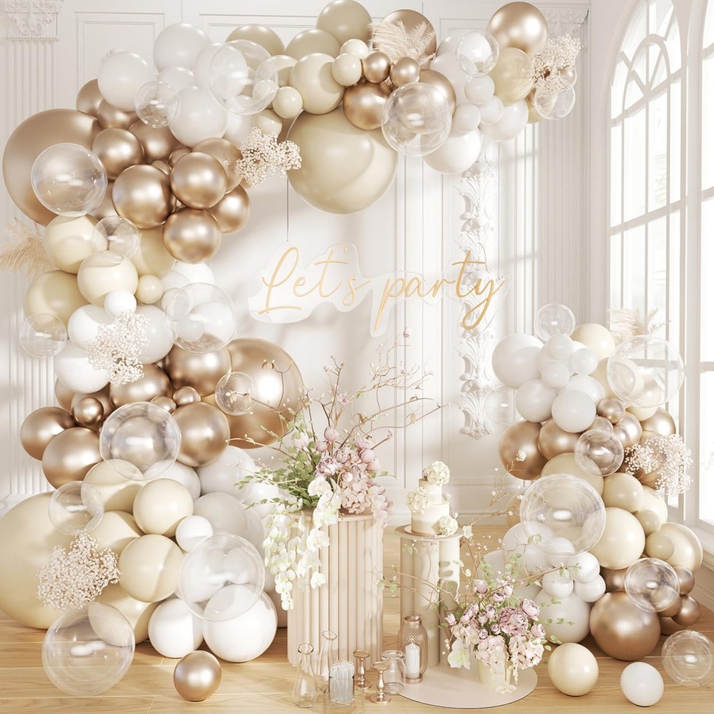 White Sand Metallic Champagne Gold Balloon Garland Arch Kit Birthday ...