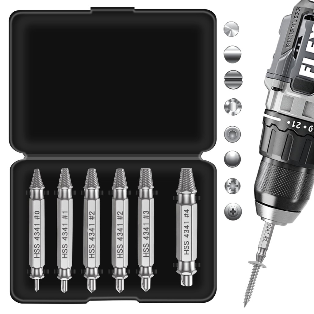 6PCS Titanium Universal Damaged Screw Extractor Set High Speed Steel ...