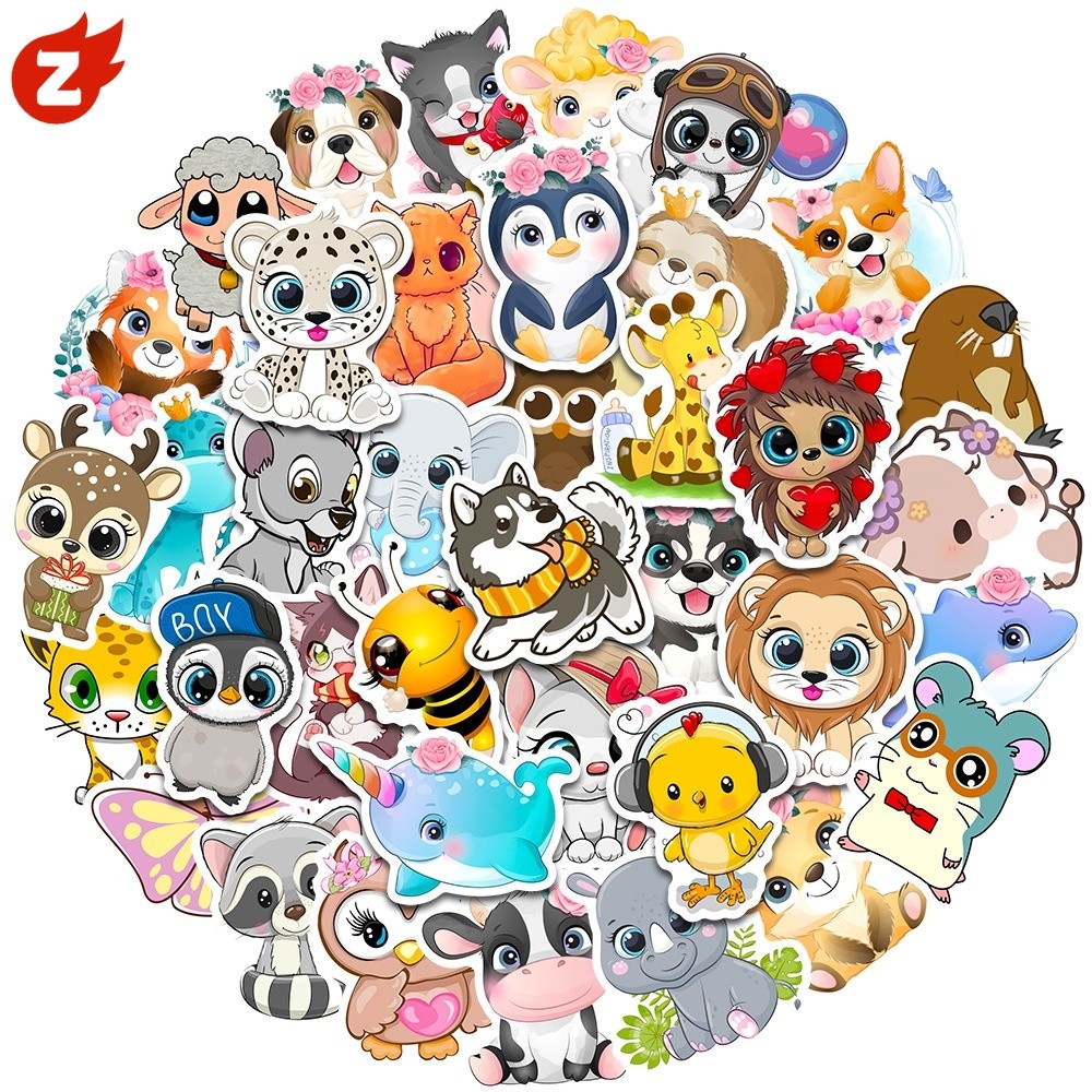 50 Sheets Cute Small Animal Graffiti Stickers Children Luggage Water ...